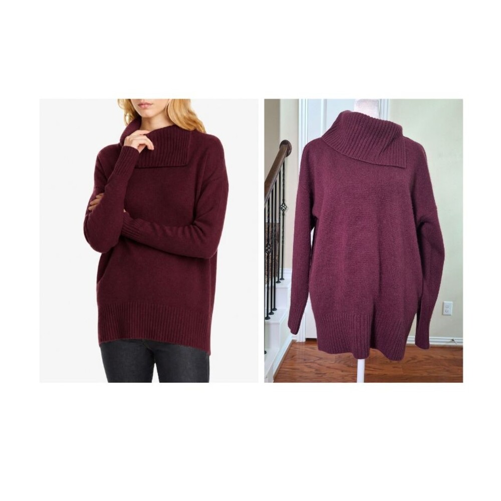 Nordstrom Signature 100% Cashmere Sweater Burgundy Ribbed Split Neck Quiet Lux